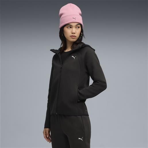 PUMA felpa con cappuccio e zip integrale evostripe da donna, abbigliamento, nero, s