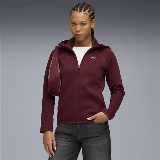 PUMA felpa con cappuccio e zip integrale evostripe da donna, abbigliamento, rosso, s