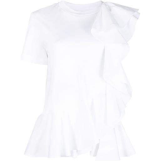 Alexander McQueen t-shirt asimmetrica con ruches - bianco