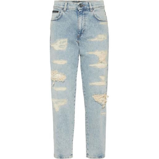 Philipp Plein jeans crop con effetto vissuto - blu