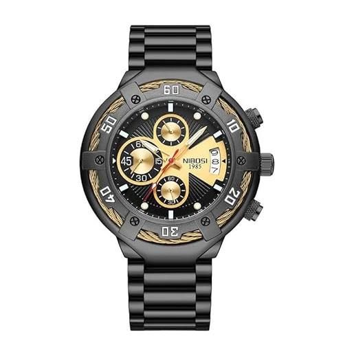 NIBOSI Orologio Uomo Cronografo – Quadrante Blu E Cintile Bicolore Argento/Oro – Elegante, Sportivo E Impermeabile, Regalo Perfetto