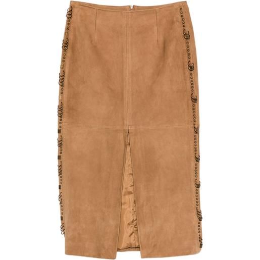 Patrizia Pepe gonna midi in pelle scamosciata - marrone