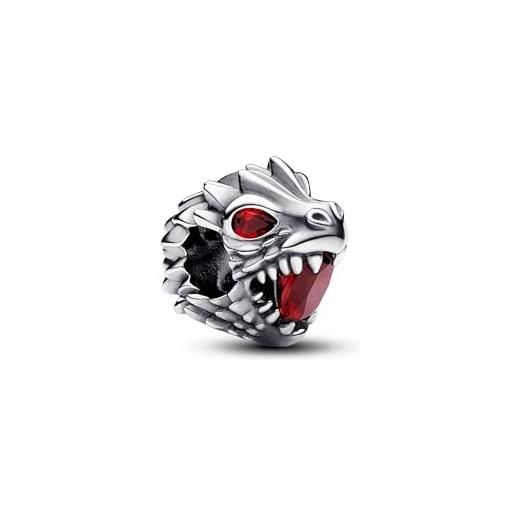PANDORA ciondolo in argento sterling con testa di drago de il trono di spade e cristallo rosso salsa