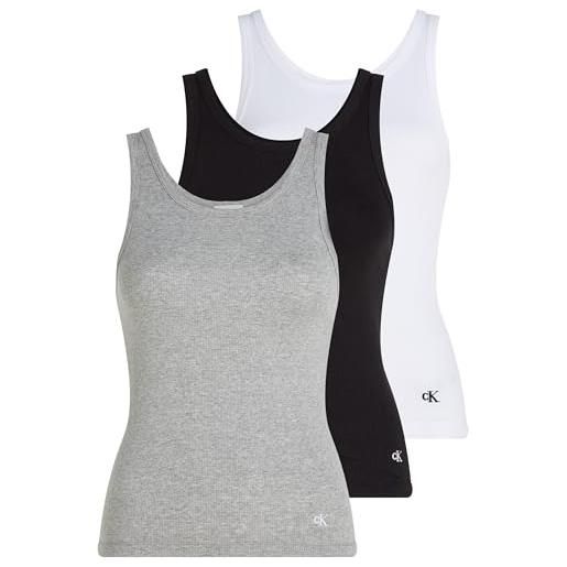 Calvin Klein donna canotte confezione da 3 scoop neck cotton con scollo rotondo, multicolore (black/white/grey heather), m