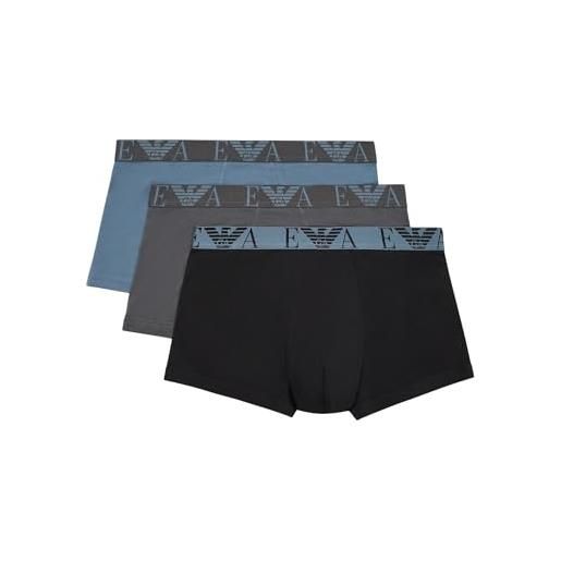 Emporio Armani bold monogram 3-pack trunk trunks, tempesta/magnet/nero, l men's