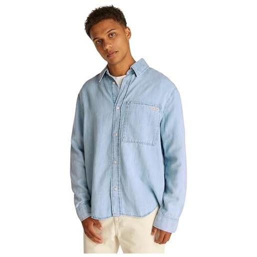 Calvin Klein uomo giacca in jeans regular linear denim con taschino sul petto, blu (denim light), l