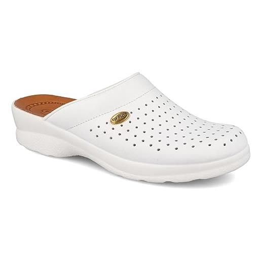 Fly Flot | woman professional, zoccoli sanitari donna, ciabatta con tomaia in pelle forata, sottopiede in cuoio, blu, 37