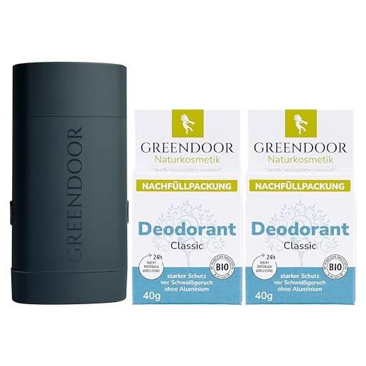 GREENDOOR deodorante refill system starter pack, deodorante ricaricabile senza alluminio, protezione sicura e forte, abs ad alta resistenza in forma monolitica elegante