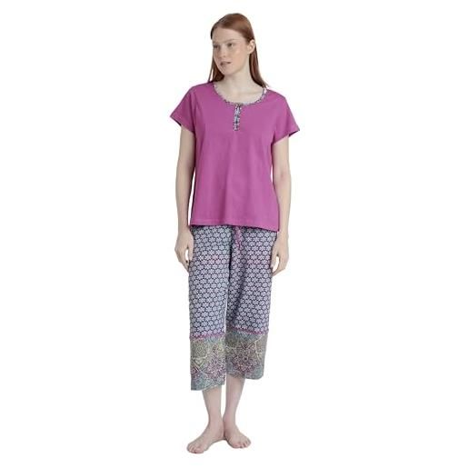 ADMAS pigiama estivo da donna 100% cotone - pigiama corto donna - pantaloni lunghi con vita regolabile stampato, 100% cotone, tessuto morbido al tatto, , viola, l