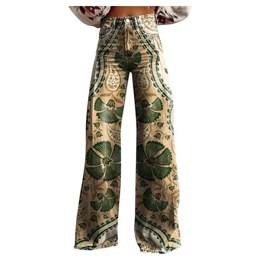 OCCOKO 2025 pantaloni estivi a gamba larga leggeri e larghi casual pantaloni colorati imitazione jeans da donna 46, bianco, s