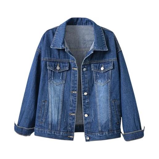 Tinarying giacca di jeans da donna basic button down a maniche lunghe effetto invecchiato con tasche (blue #2, xxl)