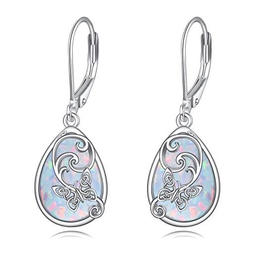 VONALA orecchini a forma di farfalla, in argento sterling 925, con opale celtico, con ciondolo a forma di farfalla, pendenti, a forma di farfalla, orecchini a monachella, argento sterling, opale