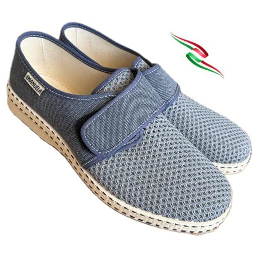 EMANUELA PANTOFOLE emanuela scarpe pantofole uomo estive taormina tutta in tela a nido d'ape davanti con strappo pianta comoda made in italy (azzurro jeans, sistema taglie calzature eu, adulto, uomo, numero, media, 45)