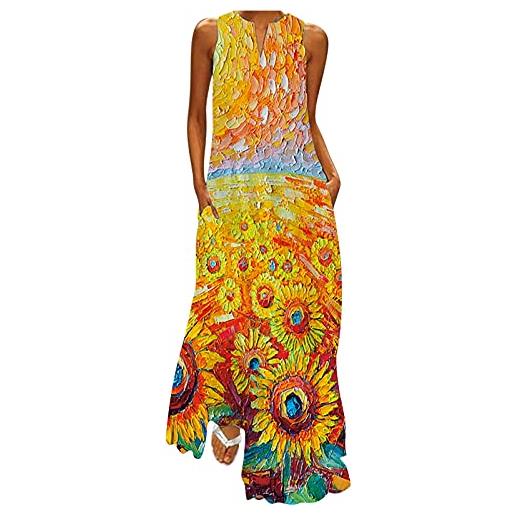 Ceboyel abiti lunghi floreali boho da donna abiti lunghi fluidi floreali abito da sole senza maniche abiti casual alla moda estivi 2023, giallo #4, xl