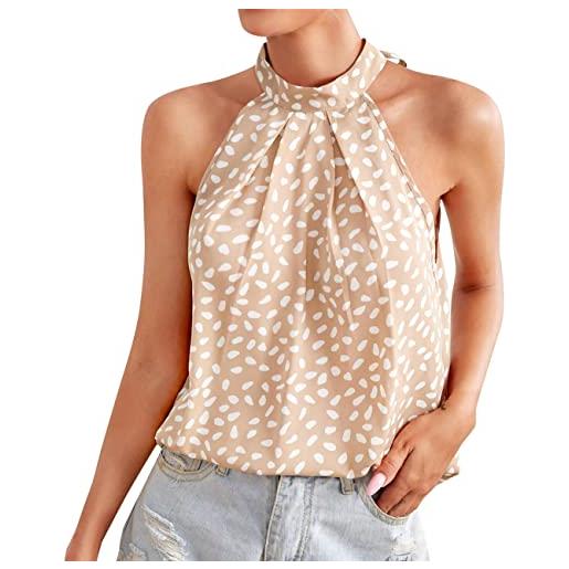 PRJN canotta da donna con scollo all'americana top in cotone morbido camicia senza maniche estiva top da donna con collo alto canotta estiva sul retro camicie canotta casual top camicia