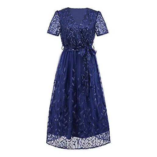 FM2018XSL donna elegante rivestimento abito a colla a v festa ricamo fini sposa cocktail serata cintura