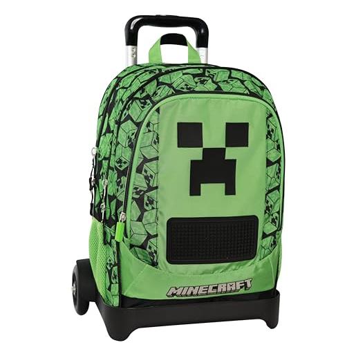 Franco Cosimo Panini minecraft - zaino scuola trolley ufficiale minecraft, maniglia regolabile, trolley staccabile, spallacci imbottiti e regolabili, 2 scomparti principali, tasche frontali con zip, 34x52hx22 cm, verde