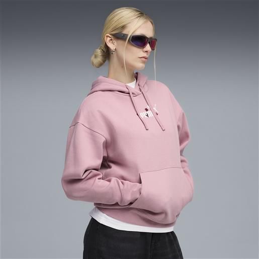 PUMA felpa con cappuccio essentials nature 2.0 da donna, abbigliamento, rosa, xxs