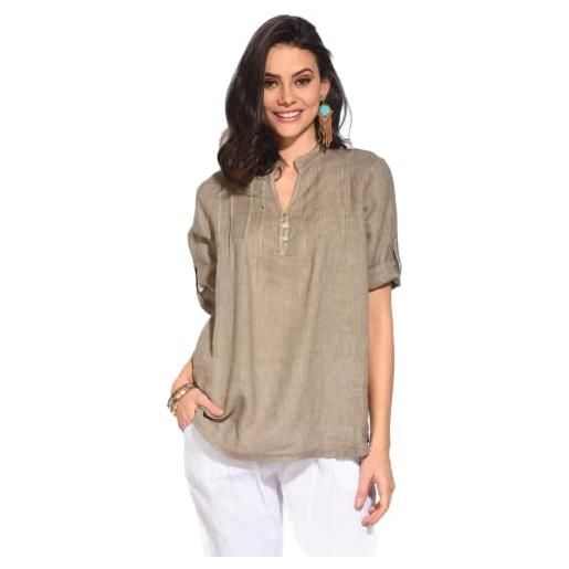 Bonamaison tunica senza maniche con collo rotondo e pieghe sul davanti shirt, beige, l womens