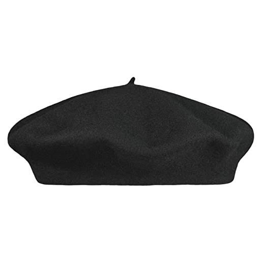 LIPODO cappello basco da donna/uomo - basco in 100% lana vergine - fodera interna in 100% viscosa - berretto alla francese 63 cm - nero