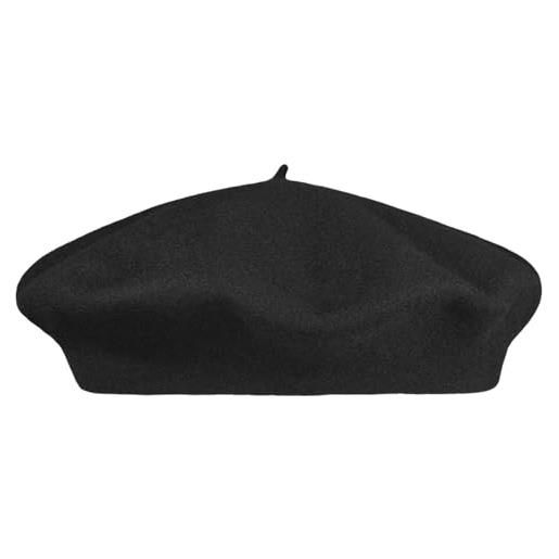 LIPODO cappello basco da donna/uomo - basco in 100% lana vergine - fodera interna in 100% viscosa - berretto alla francese 57 cm - nero