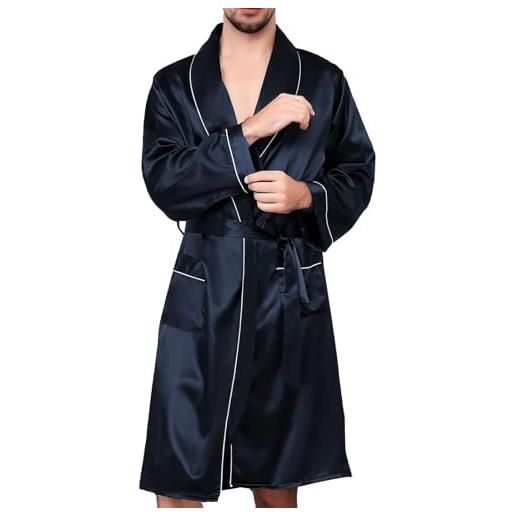 Accappatoio Uomo In Raso - Vestaglia Lussuosa Kimono Con Cintura E Tasche, Regalo Elegante - Foto 8