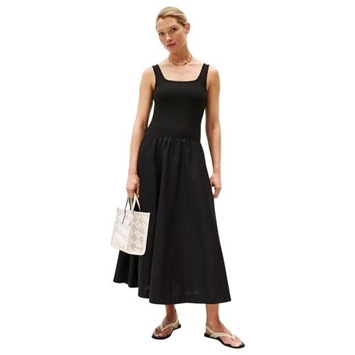 Tommy Hilfiger donna abito rib midi mix fit & flare, nero (black), xxs