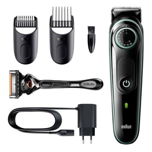 Braun regolabarba uomo rasoio incluso, rifinitore barba, 39 impostazioni di lunghezze, impeccabile precisione, ideale per viso e barba, idea regalo, bt3341 nero e color acqua