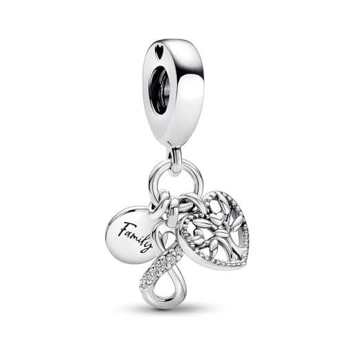 PANDORA pendente moments con simbolo dell'infinito, in argento sterling con disco e cuore con zirconia cubica trasparente