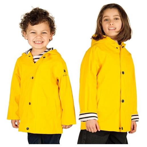 Breizh Ocean - impermeabile bambino ragazzo o ragazza, da 1 a 14 anni, marchio francese elven, giacca impermabile bambino con interno a righe con cappuccio elasticizzato - disponibili taglie grandi