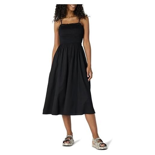 Amazon Essentials abito midi da donna con corpetto a punto smock in rasatello di cotone, vestibilità regolare, nero, xxl