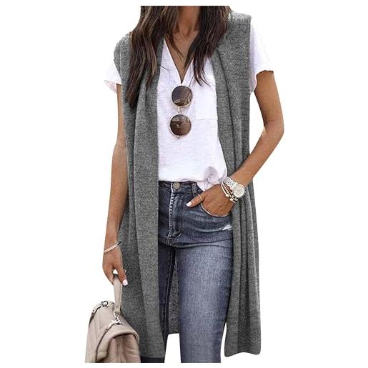 EFOFEI donna plain blazer gilet leggero lungo con tasca adorabile camicetta leggera comoda vino rosso xxl