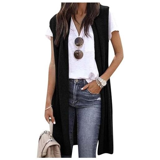 EFOFEI donna cardigan casual a tinta unita primavera autunno gilet caldo con colletto lungo galleggiante spolverino top blu m