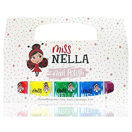 Miss nella rainbow 5 varnish set- miss nella scatola da 5 smalti, senza odori, a base d'acqua. Il nostro smalto per unghie è sicuro e divertente!