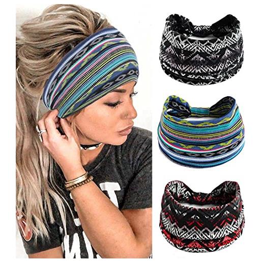 Yean fasce per capelli donna, boho larga fascia capelli elastici a righe nodo turbante accessori capelli per donne e ragazze(confezione da 3)