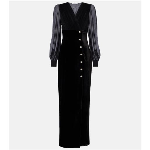 Alessandra Rich abito lungo in velluto e georgette