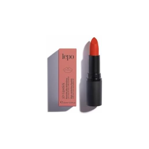 LEPO | 3d lipstick, rossetto alta definizione n. 110 papavero, con cera di riso e olio di jojoba, colore intenso e idratazione perfetta per labbra dall'aspetto tridimensionale