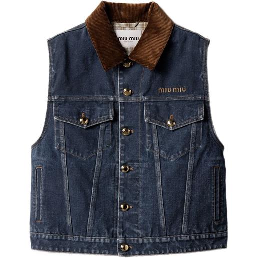 Miu Miu gilet denim con colletto a coste - blu