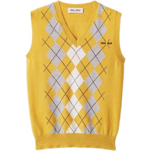 Miu Miu gilet a rombi in cashmere - giallo