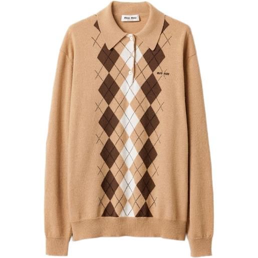 Miu Miu maglione a rombi con tre bottoni - marrone