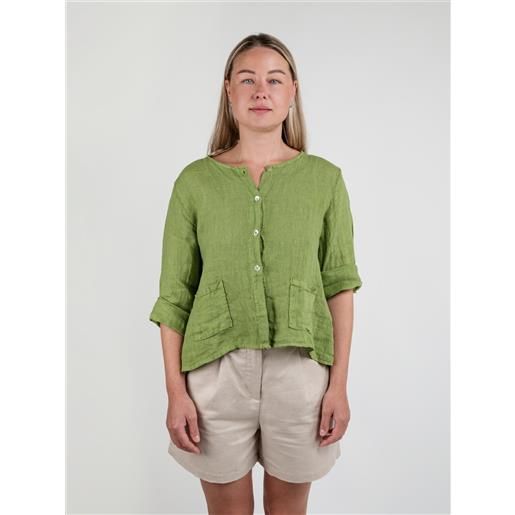 ANDREA MORANDO camicia con tasche in lino verde
