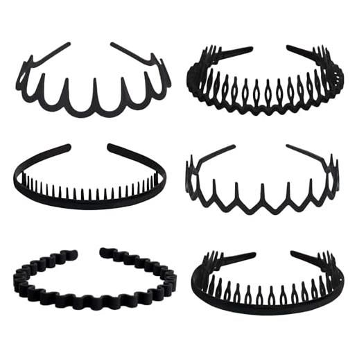 XWCHASA 6 fasce per capelli in plastica, con denti antiscivolo, per bambini, donne e uomini