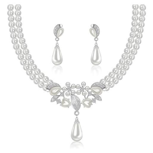 Collana E Orecchini Per Donna Set Argento 925 Perle Donna