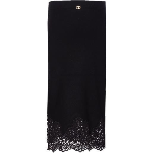 TWINSET gonna con bordo in pizzo - nero
