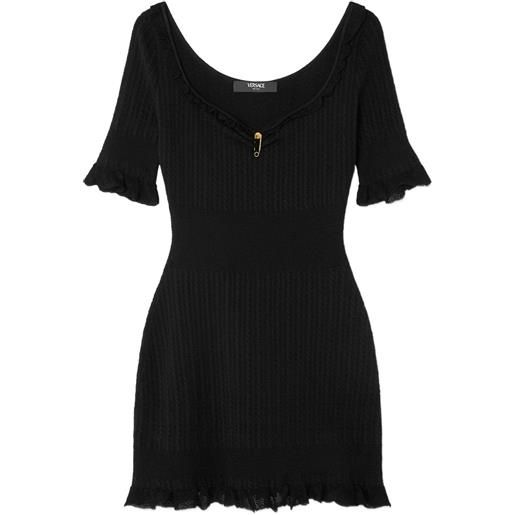 Versace abito corto in maglia a cose con spilla da balia medusa - nero