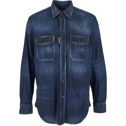 Mat Sartoriale Camicia Di Jeans Uomo Denim Chiara Slim Fit Con Colletto Alla Coreana (s - Foto 12