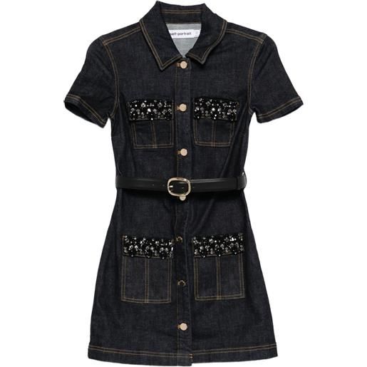 Self-Portrait abito corto denim con decorazione - blu