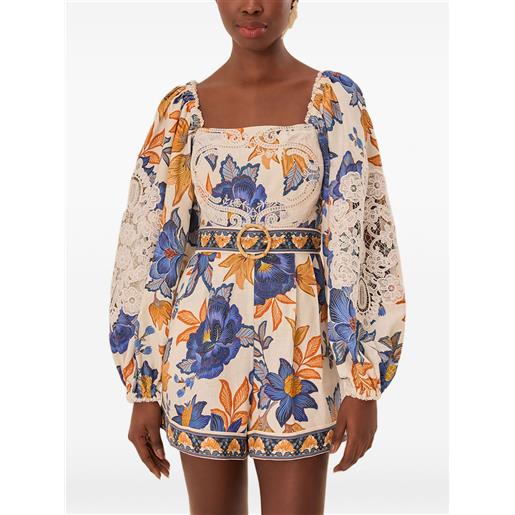 FARM Rio tuta corta a fiori - toni neutri