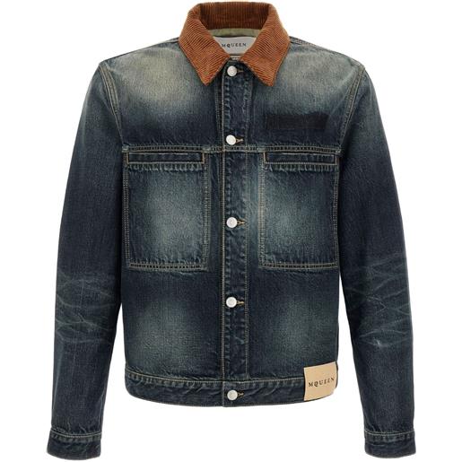Alexander McQueen giacca denim con colletto a coste - blu