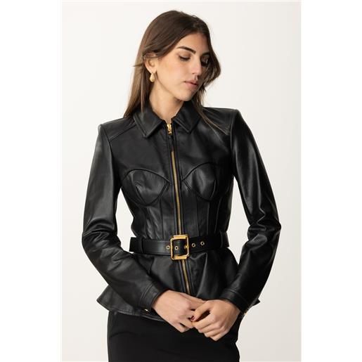 Elisabetta Franchi giacca in pelle con peplum e cintura donna gd46z51e2